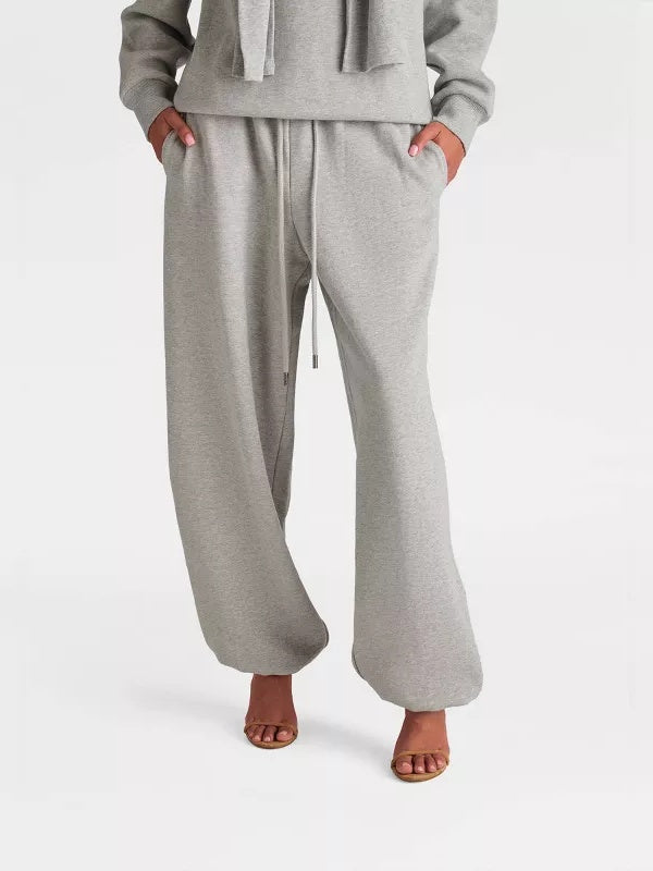 Double Layer Crewneck Sweatshirt & Sweatpants 2Pcs Set