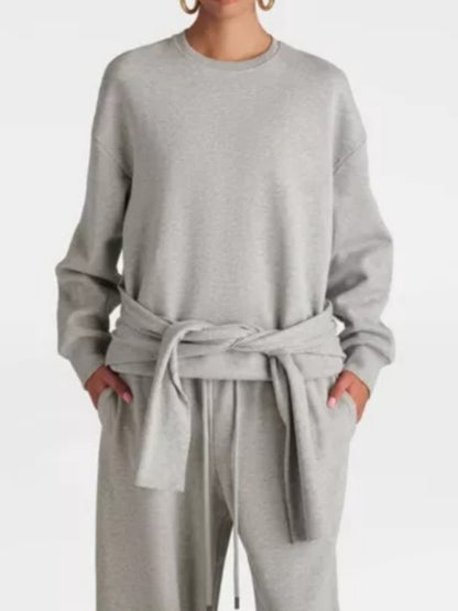 Double Layer Crewneck Sweatshirt & Sweatpants 2Pcs Set