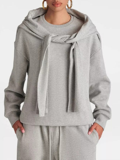 Double Layer Crewneck Sweatshirt & Sweatpants 2Pcs Set