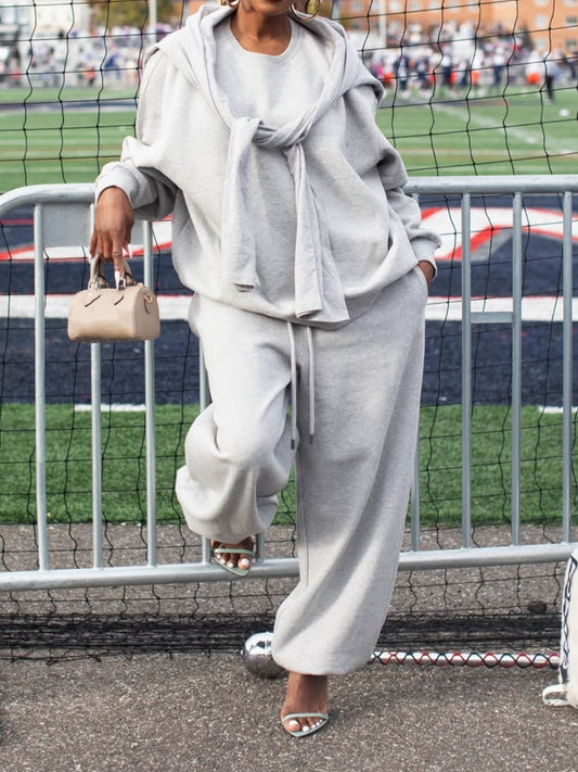 Double Layer Crewneck Sweatshirt & Sweatpants 2Pcs Set