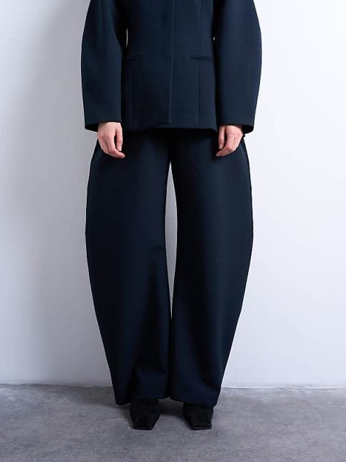 Navy Barrel Leg Tailored Trousers