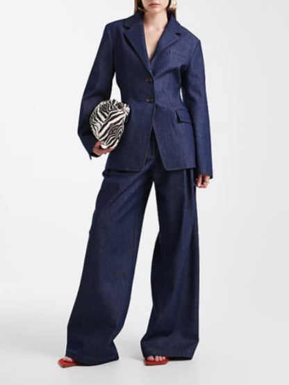 Tailored Denim Cinch Waist Blazer