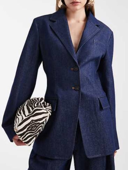 Tailored Denim Cinch Waist Blazer