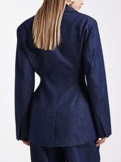 Tailored Denim Cinch Waist Blazer