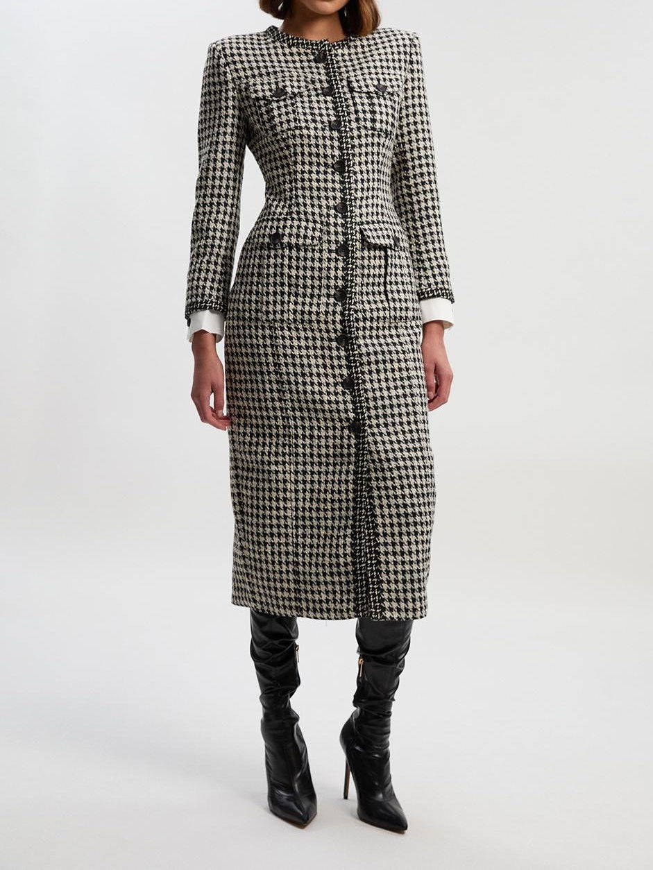 Textured Woven Slim-fit Midi Dress