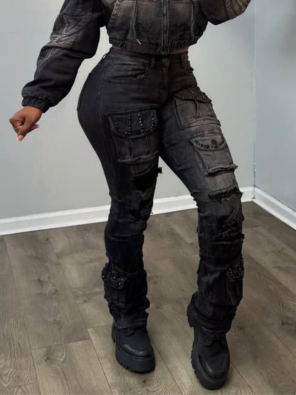 Cropped Hooded Jacket Two Pieces Set