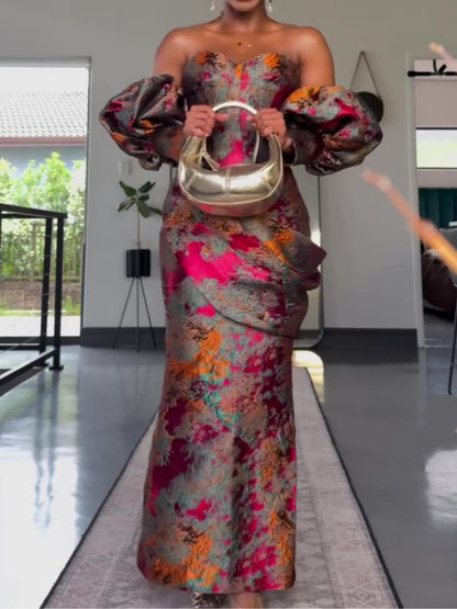 Flower-bud Sleeve Gown Dress