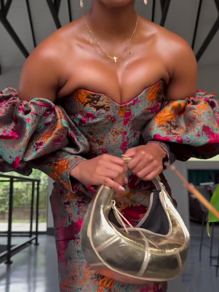 Flower-bud Sleeve Gown Dress