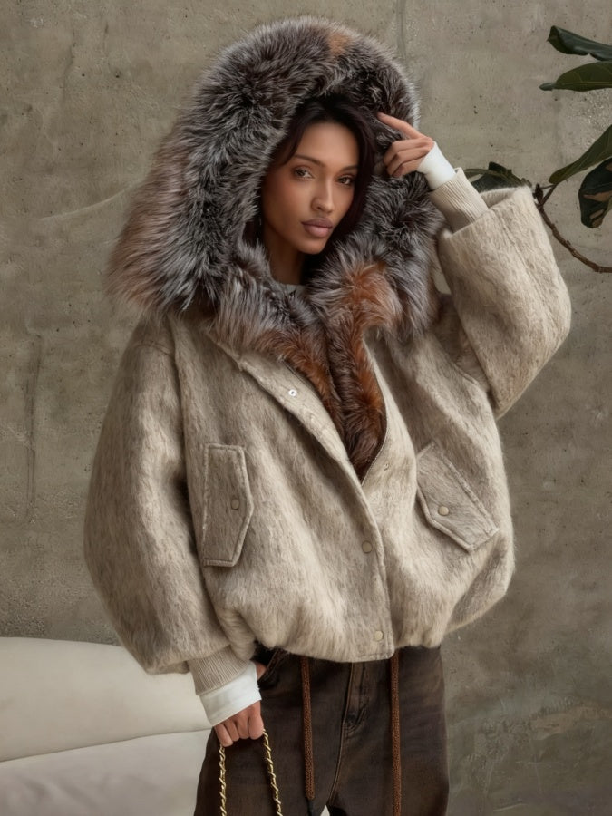 Fur-collar Hooded Jacket