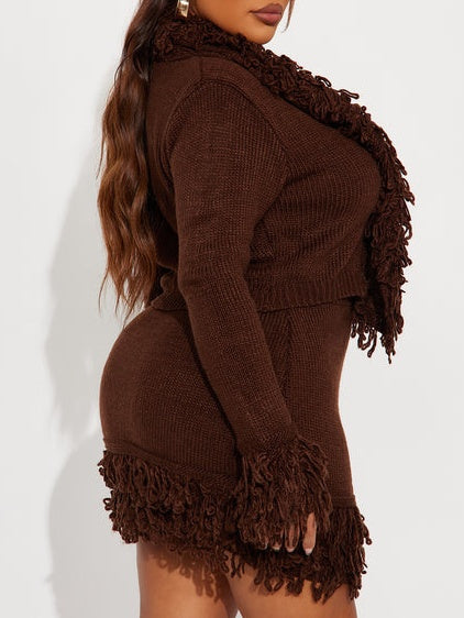 Fringe Cardigan Skirt Set