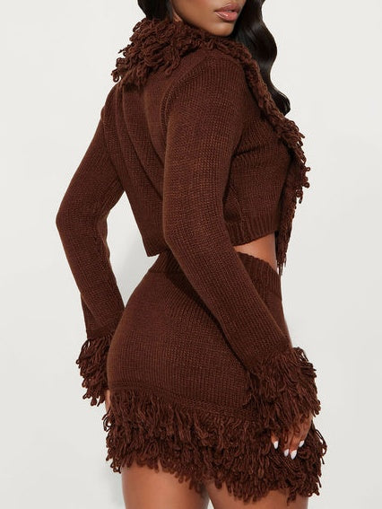 Fringe Cardigan Skirt Set