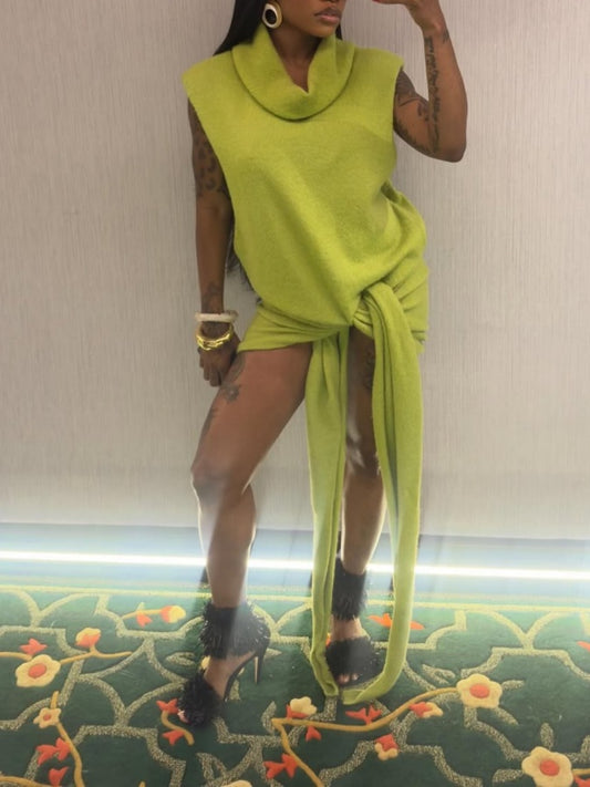 Sleeveless Twisted Knit Mini Dress