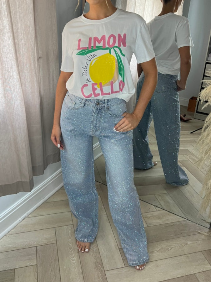 Rhinestone Wide Leg Jeans