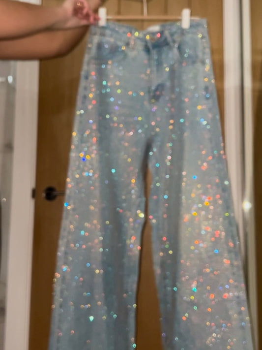 Rhinestone Wide Leg Jeans