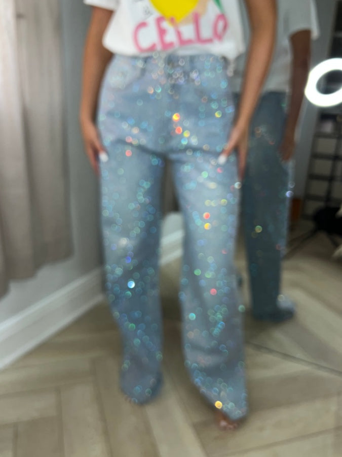 Rhinestone Wide Leg Jeans