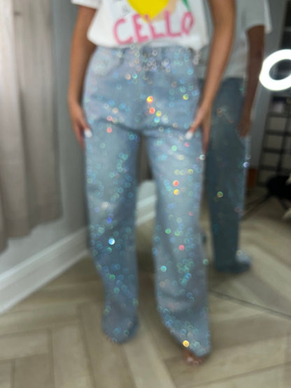 Rhinestone Wide Leg Jeans