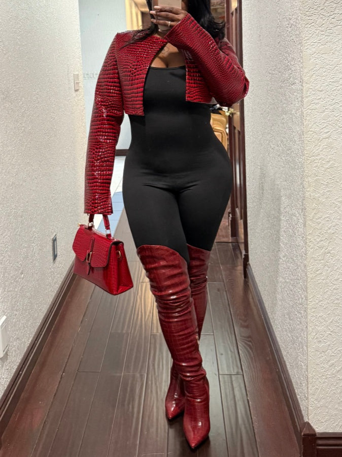 Snakeskin Cropped Leather Jacket