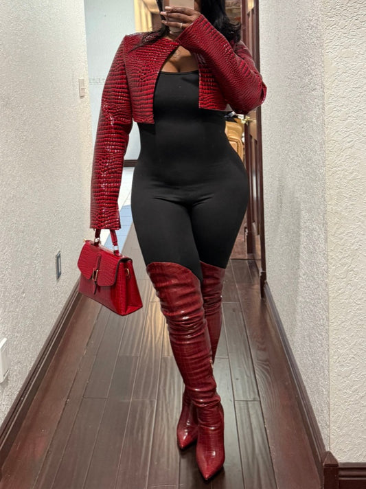 Snakeskin Cropped Leather Jacket