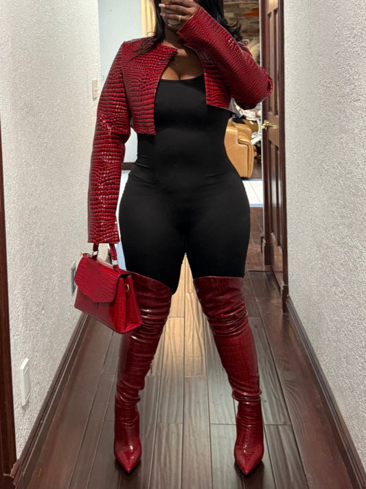 Snakeskin Cropped Leather Jacket