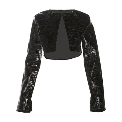Snakeskin Cropped Leather Jacket