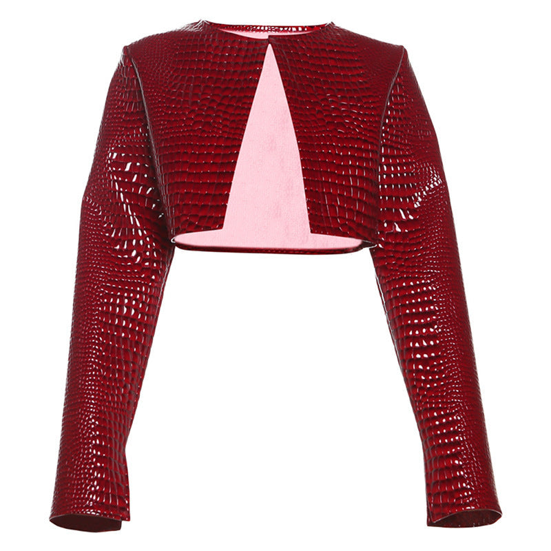 Snakeskin Cropped Leather Jacket