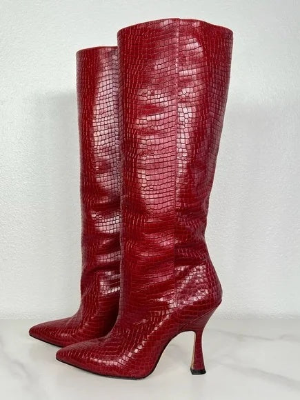 Snakeskin Leather Heeled Boots