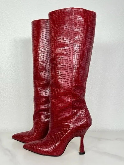 Snakeskin Leather Heeled Boots