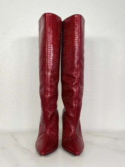 Snakeskin Leather Heeled Boots