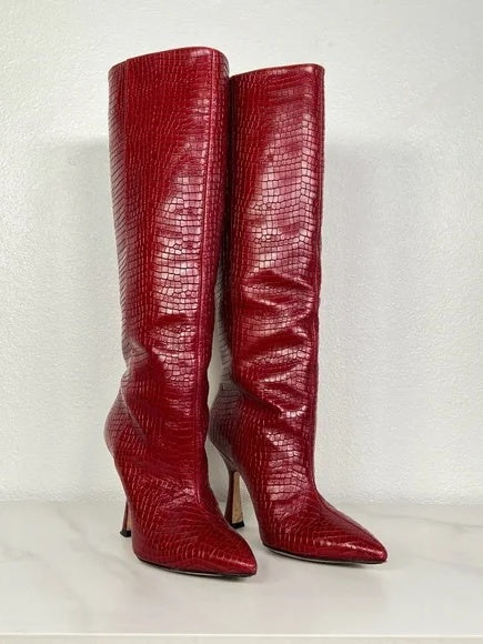 Snakeskin Leather Heeled Boots