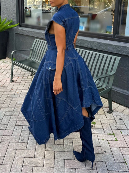 Sleeveless Asymmetrical Denim Dress