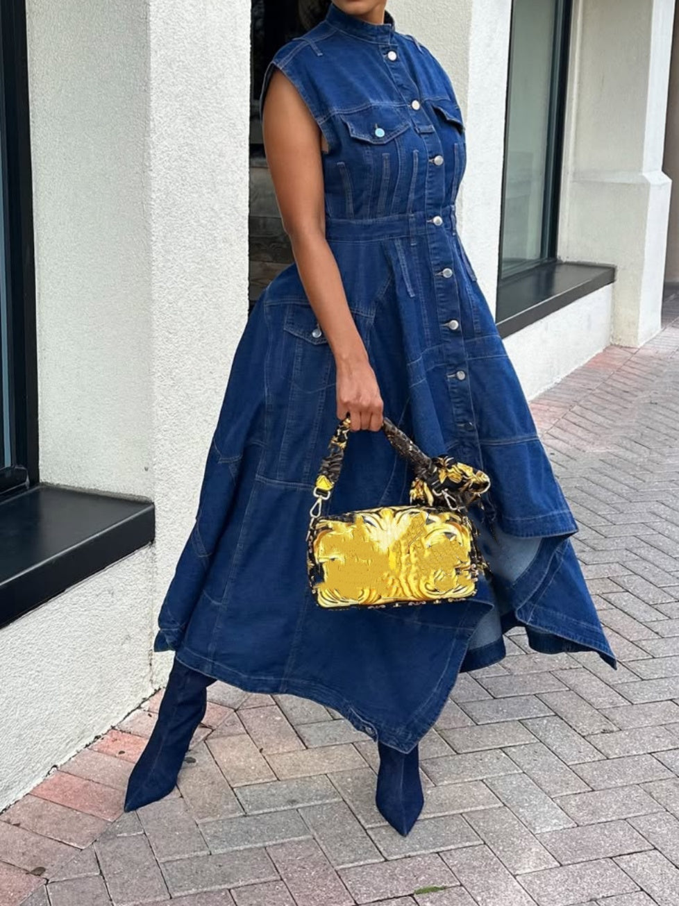 Sleeveless Asymmetrical Denim Dress