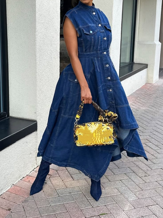 Sleeveless Asymmetrical Denim Dress