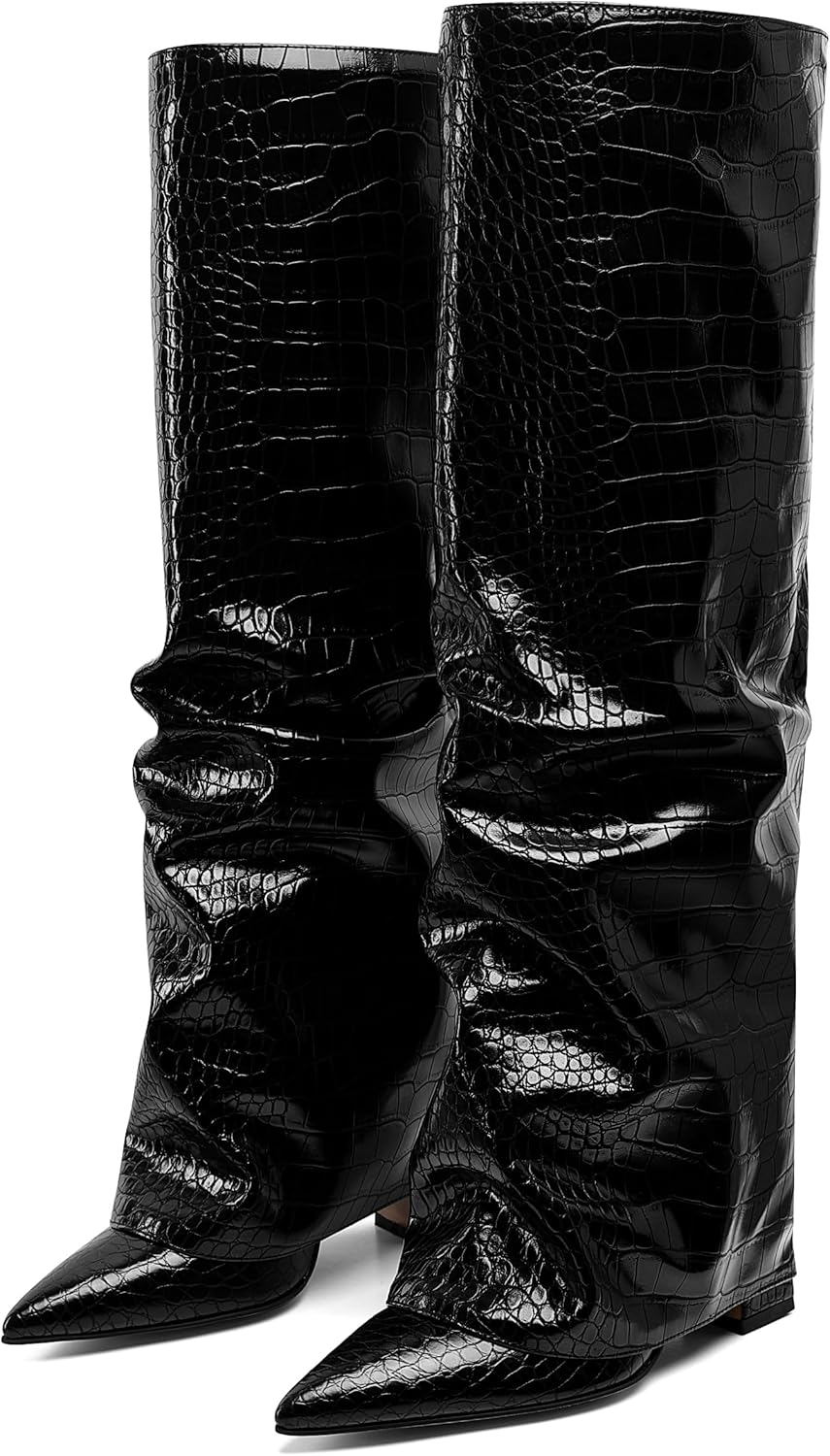 Women's Wide Calf Chunky High Heel Knee High Boots