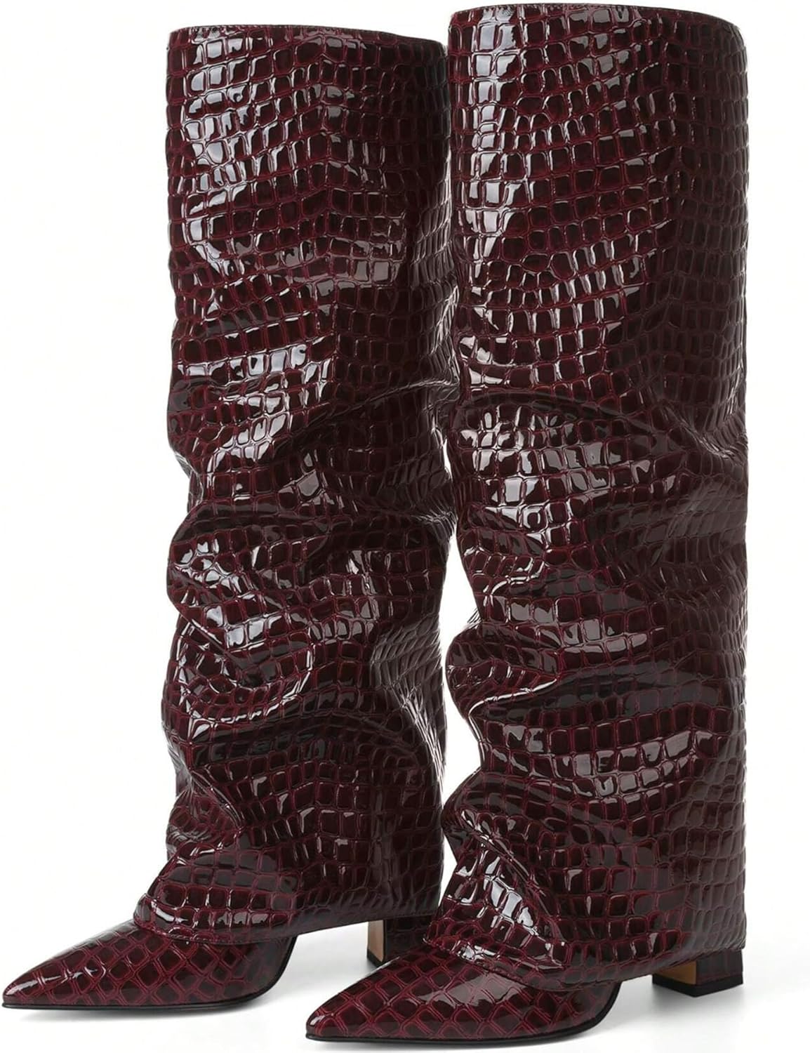 Women's Wide Calf Chunky High Heel Knee High Boots