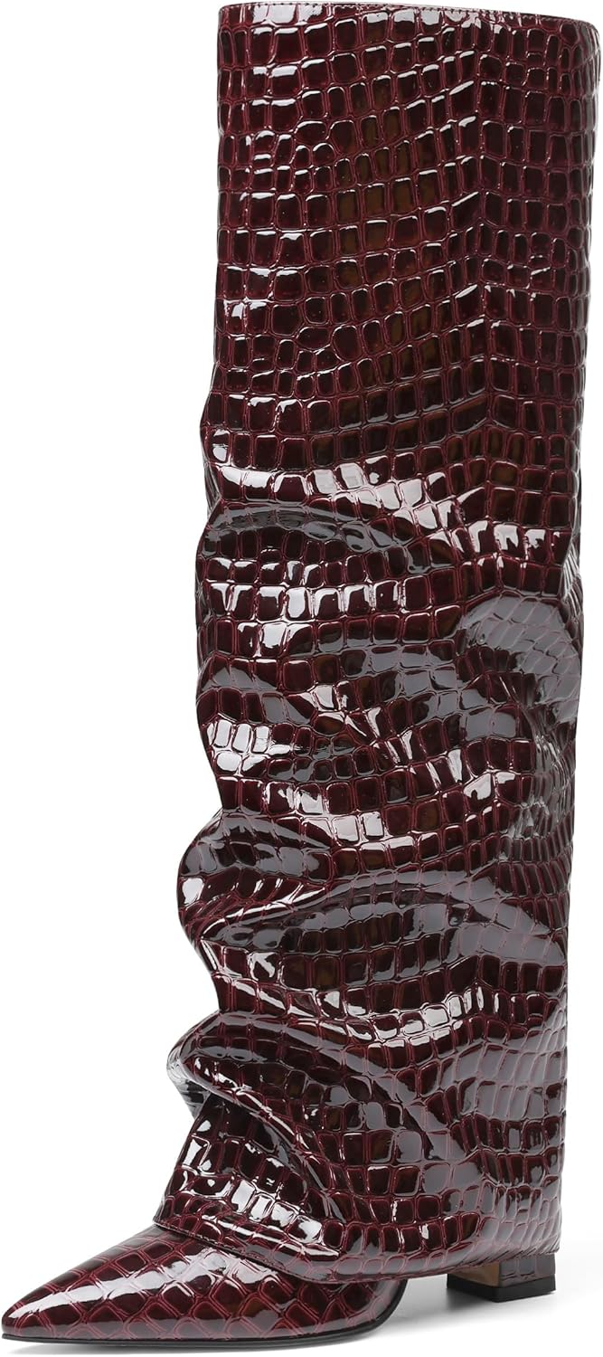 Women's Wide Calf Chunky High Heel Knee High Boots