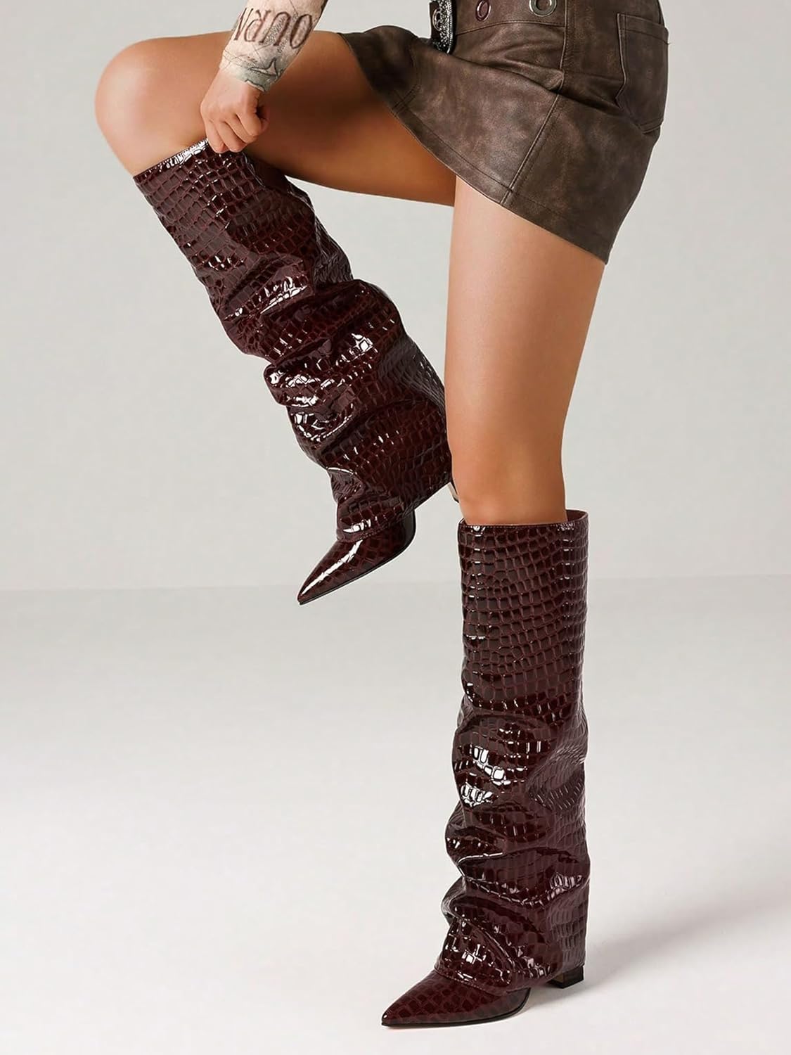 Women's Wide Calf Chunky High Heel Knee High Boots
