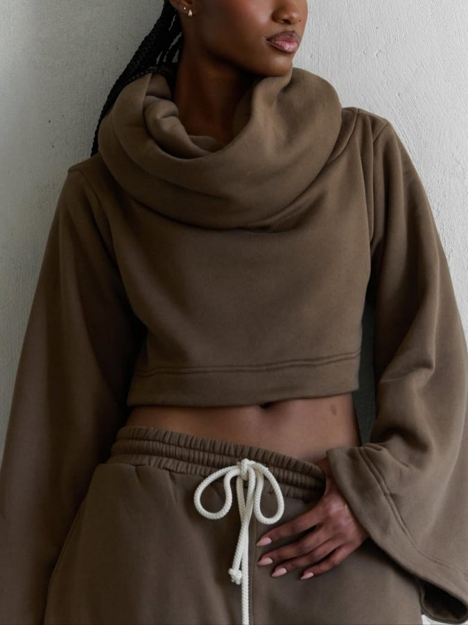 Bell Sleeves Cropped Hoodie Sweater
