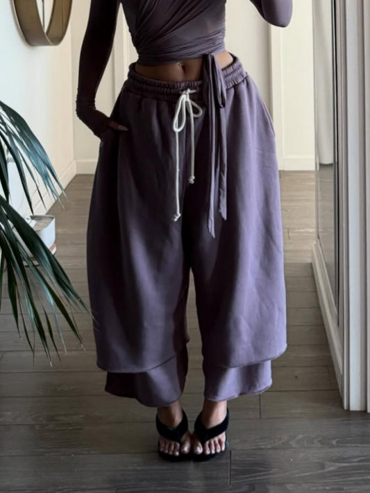 Double-layered Frayed Jogging Pants
