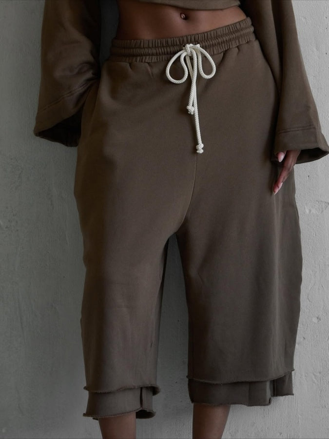 Double-layered Frayed Jogging Pants