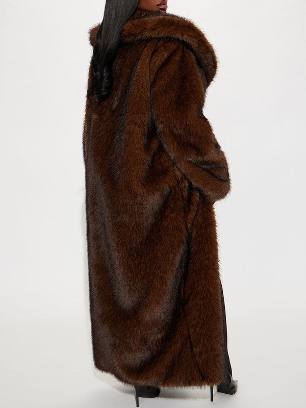 Brown Long Faux Fur Coat