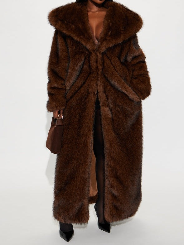 Brown Long Faux Fur Coat