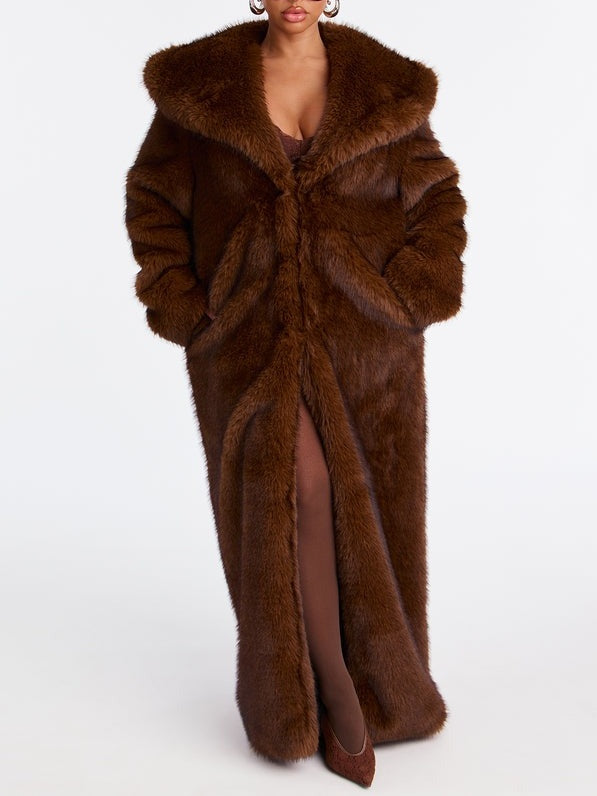 Brown Long Faux Fur Coat