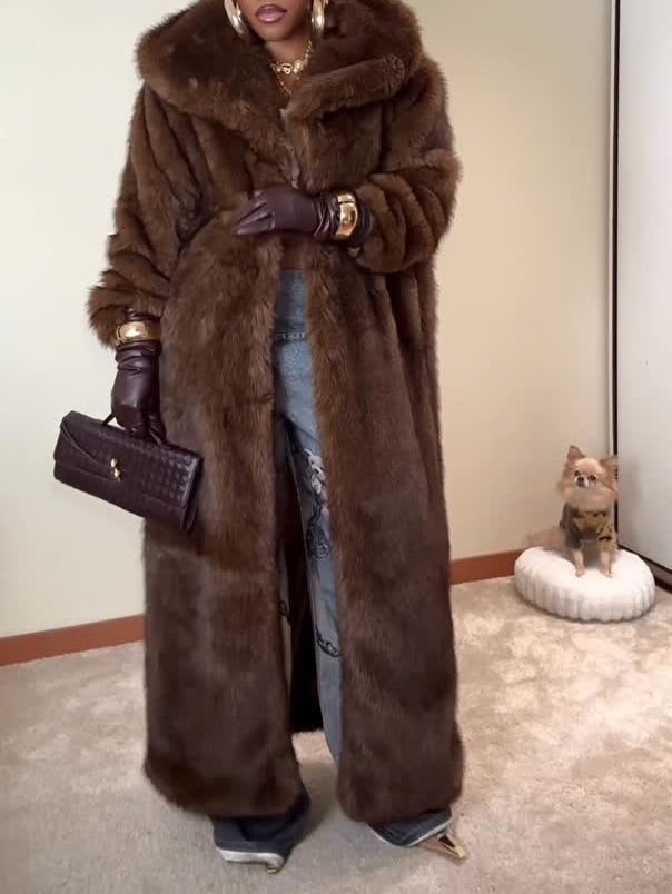 Brown Long Faux Fur Coat