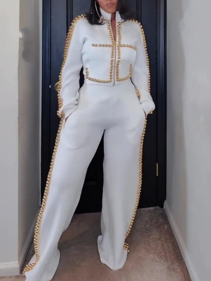 Metal Ball Decorative Zipper Two Pieces Set