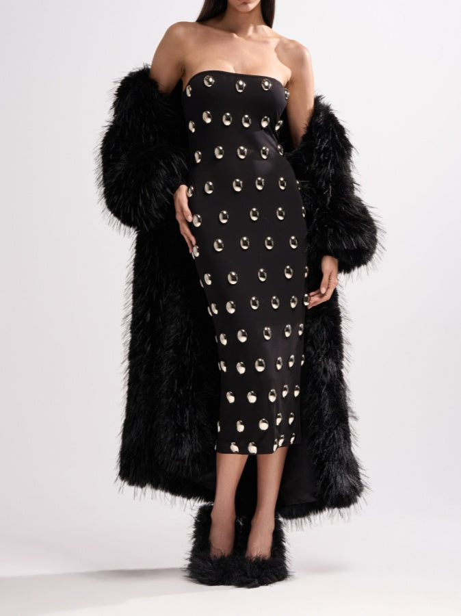 Silver Metallic Embellished Midi Dress