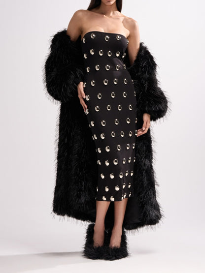 Silver Metallic Embellished Midi Dress