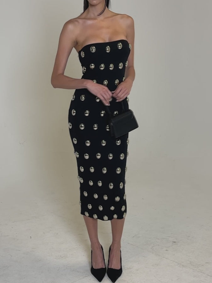 Silver Metallic Embellished Midi Dress