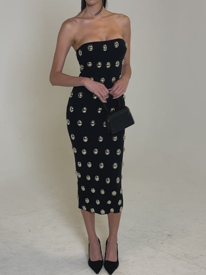 Silver Metallic Embellished Midi Dress