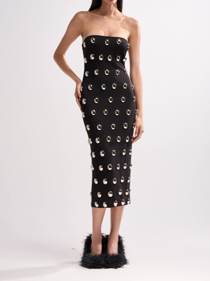 Silver Metallic Embellished Midi Dress