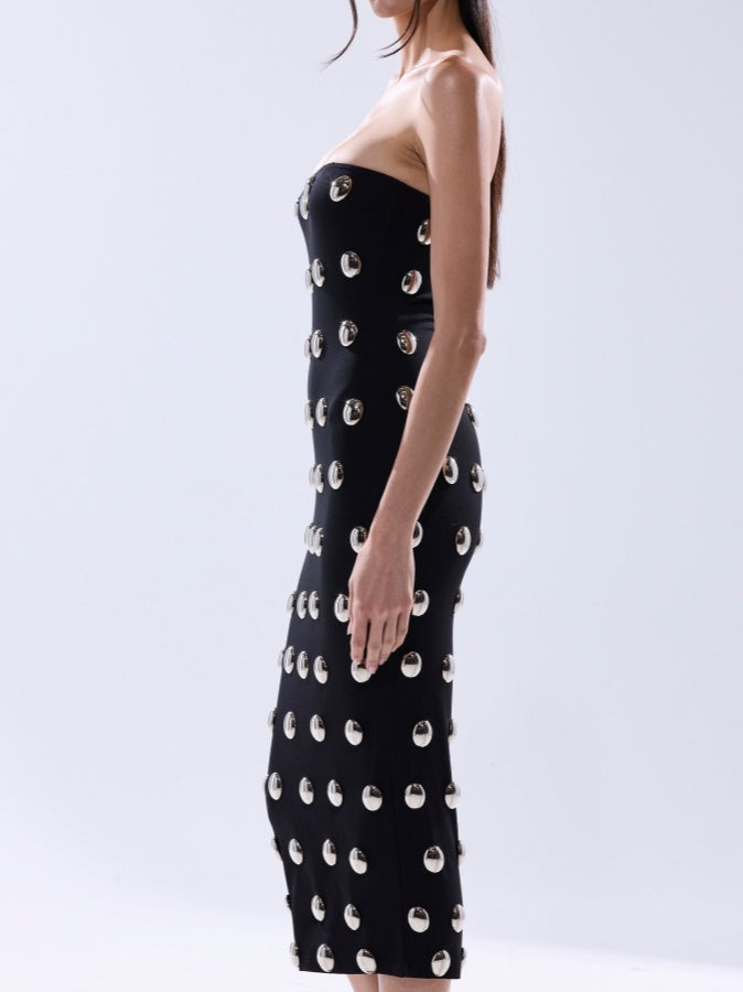 Silver Metallic Embellished Midi Dress